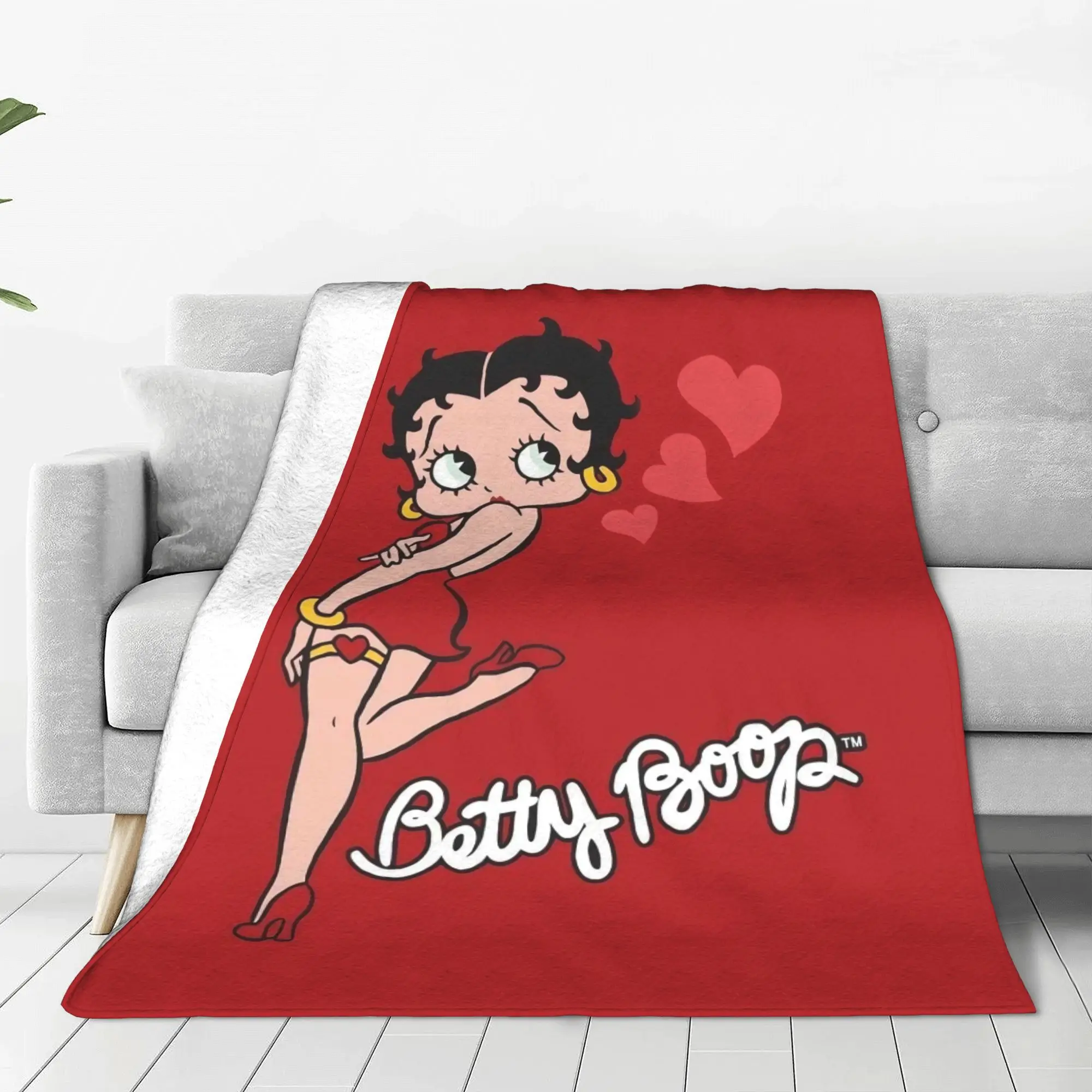 Booped Knitted Blankets Cute Cartoon Girl Wool Throw Blankets Bedroom Sofa Printed Ultra-Soft Warm Bedspread