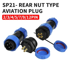 IP68 waterproof aviation plug socket circular rear nut connector 2 3 4 5 7 9 12 pin SP21 butt connector