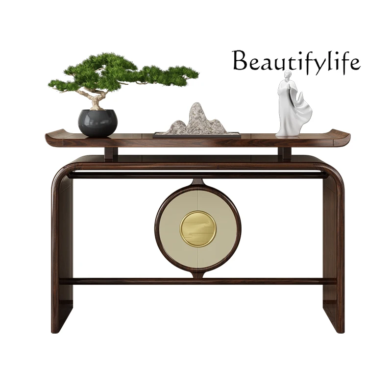 

New Chinese-style entrance table entry living room table modern solid wood strip case simple light luxury wall view table
