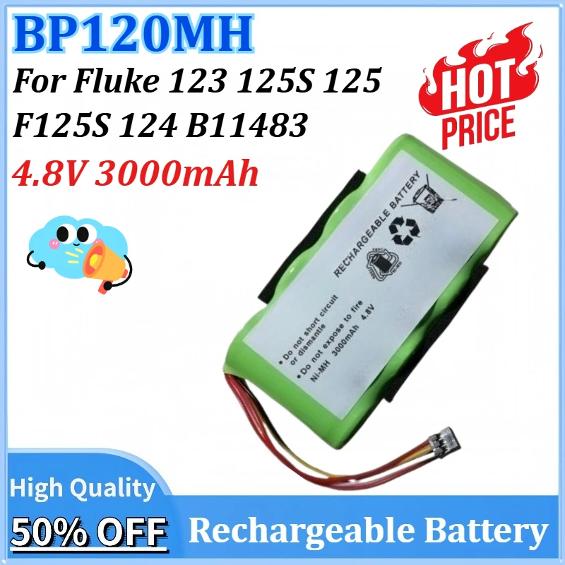 

4.8V 3000mAh Battery for Fluke BP120MH B11483 Scopemeter 120 for Fluke 43 43B Power Quality for Analyzers 123 124 125S 125 F125S