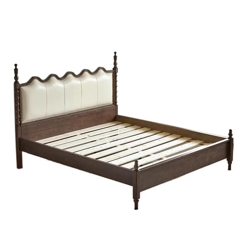 

French retro, solid wood soft bed, high-end home