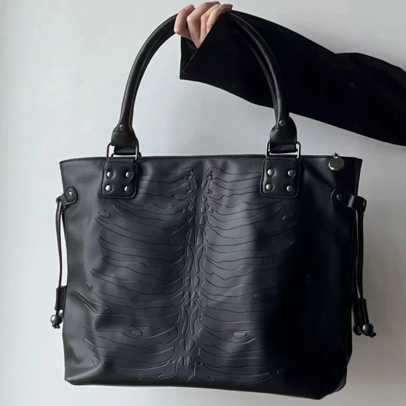 

Стильная сумка-тоут в стиле Харадзюку с готическим рок-пунк дизайном, большой вместимостью, с изображением черепа, для модных девушек, на молнии, на плечо, для повседневного использования