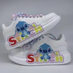 Stilch-zapatos blancos de fondo grueso para mujer, calzado pequeño con dibujo de grafiti de Ángel, Joker, para estudiantes