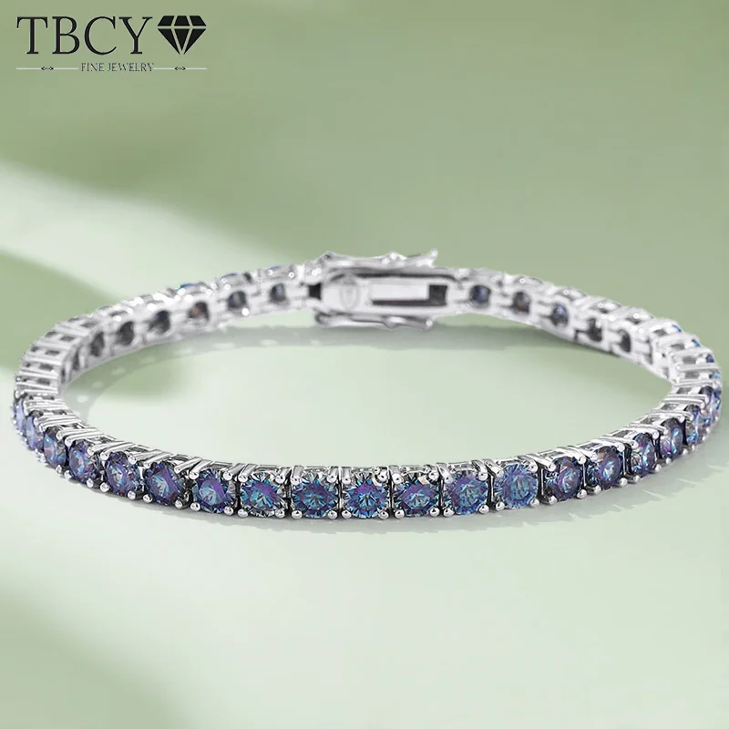 

TBCYD 3mm 4mm 5mm 6.5mm Colorful Blue Moissanite Tennis Bracelets For Women Men Original S925 Silver Hand Chain Fashion Jewelry