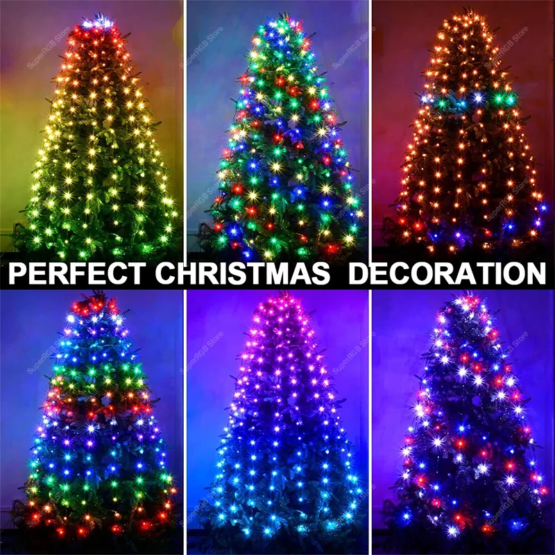أضواء شجرة عيد الميلاد الذكية 400 المصابيح بلوتوث App التحكم RGB DIY اتبع الموسيقى إيقاع الجنية سلسلة أضواء لزينة عيد الميلاد
