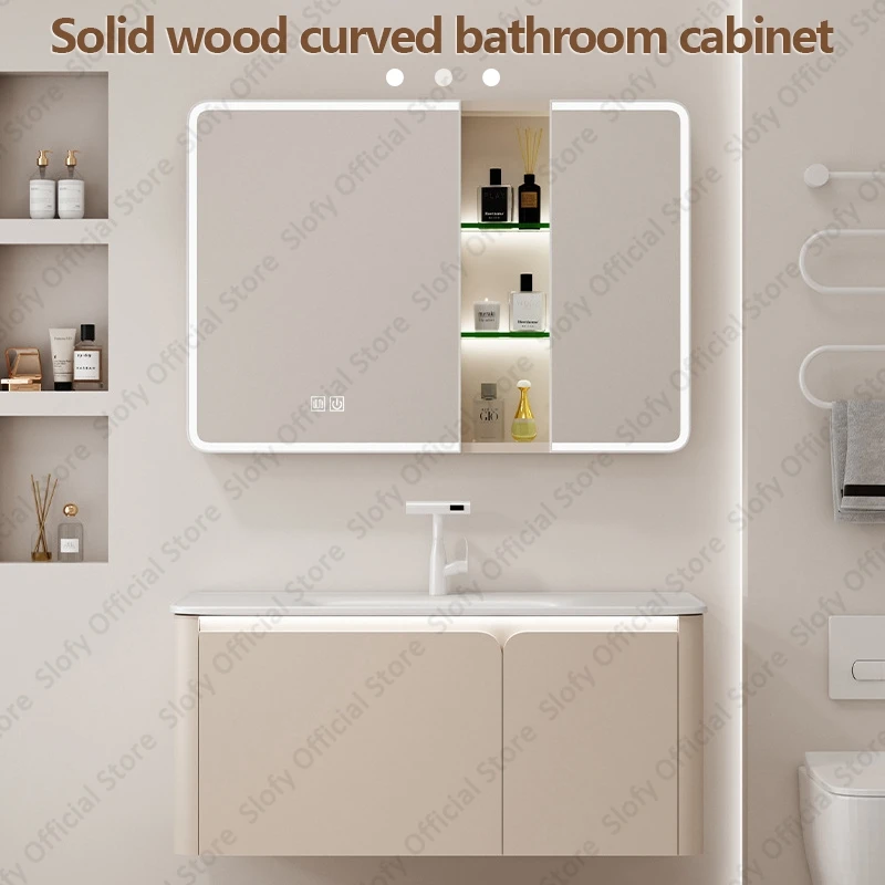 Modern Bathroom Cabinet Vanity High-Definition Mirror Wall-Mounted Bathroom Storage Cabinet With Ceramic Sink Bathroom Furniture