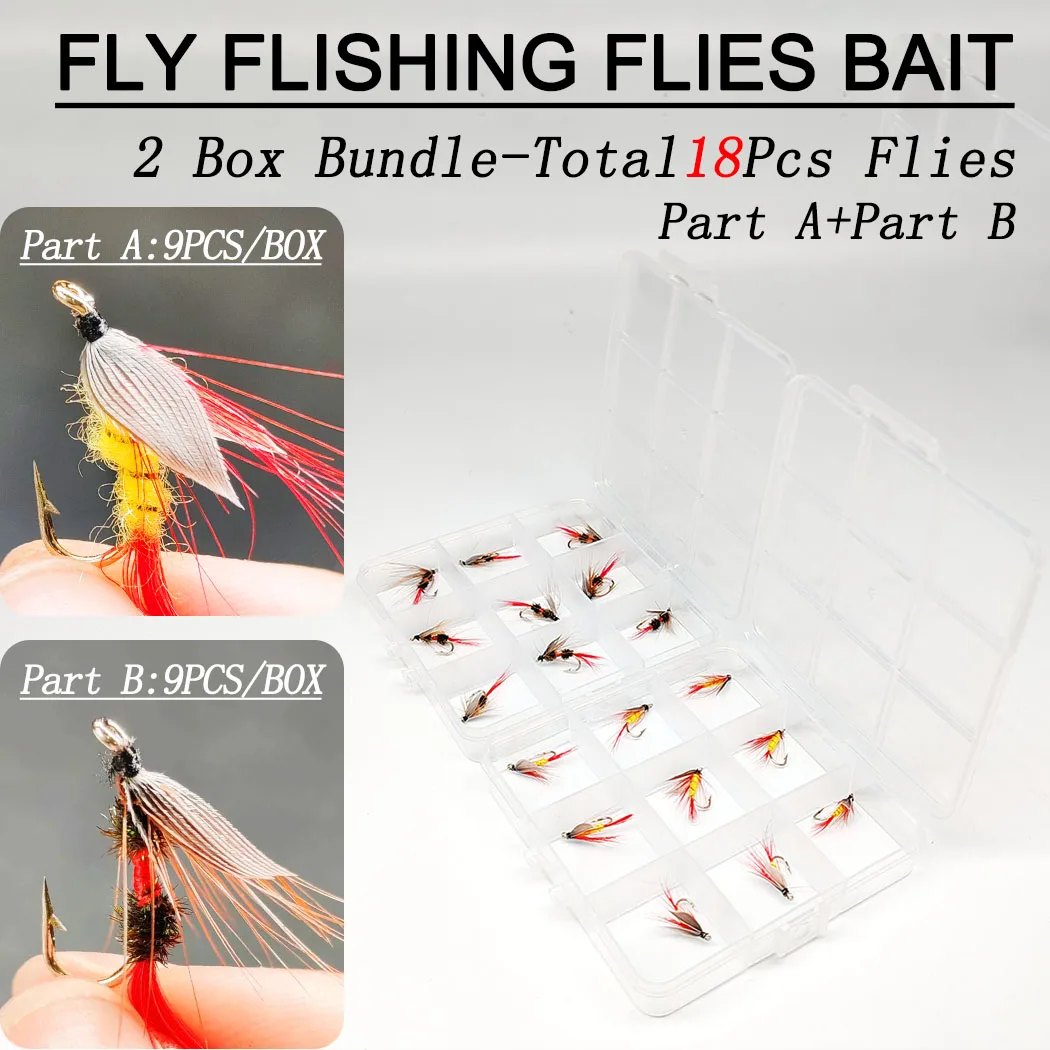 

Total 18Pcs Flies-2Boxes Bundle Fly Fishing Bait-Fly Fishing Flies Lure-Wet Flies Fishing for Trout Fishing Nymph Lure