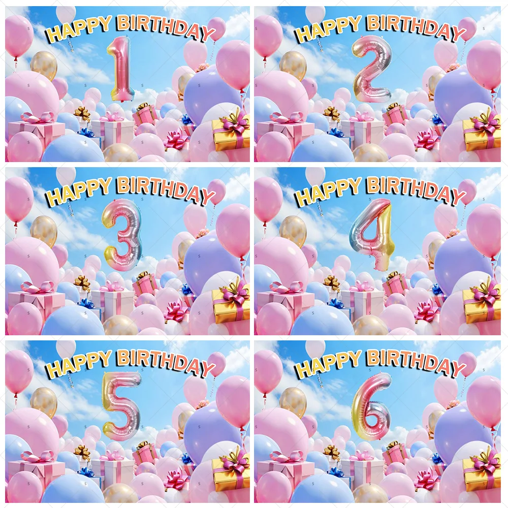 

Colorful 3D Number Balloon Happy Birthday Theme Background Supplies Girl Birthday Party Decorations Photography Backdrop Props