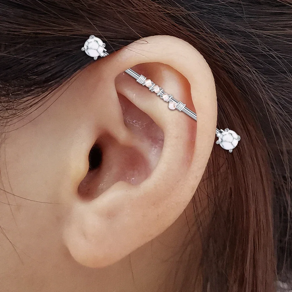 1Pcs 14G 38mm Stainless Steel Industrial Barbell Ring Ear Straight Barbell Stud Cartilage Earring Helix Body Piercing Jewelry