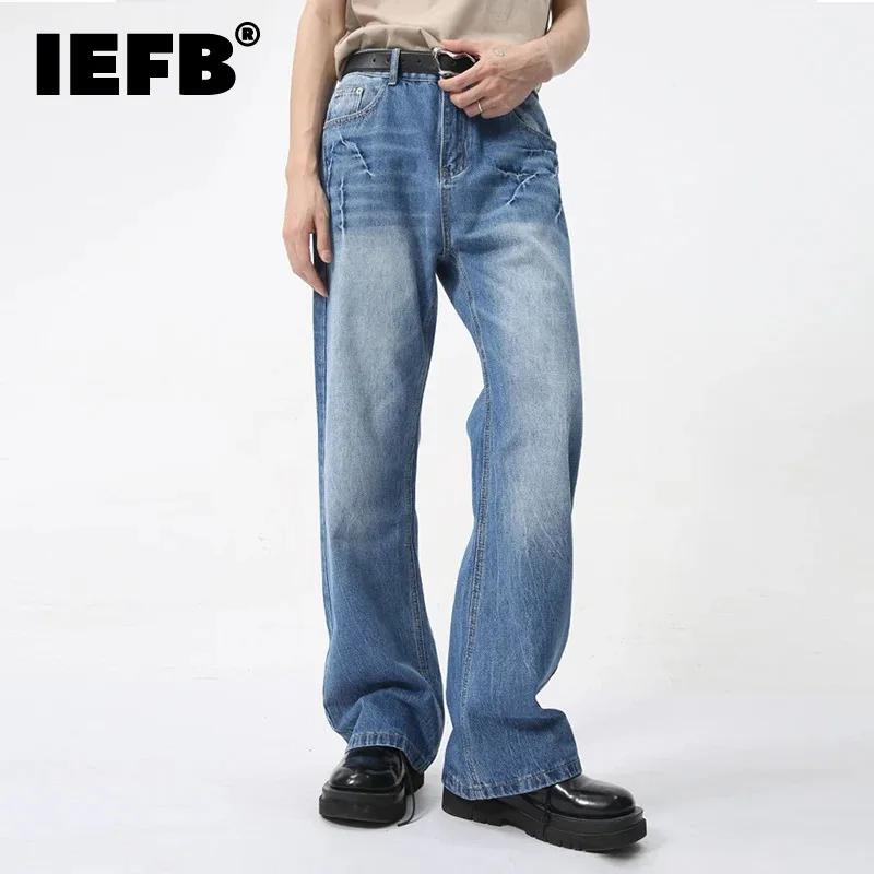 

IEFB Men's Jeans High Street Lightning Crack Design Trendy Korean Style 2024 Summer New Fashion Loose Personality Trousers C5901