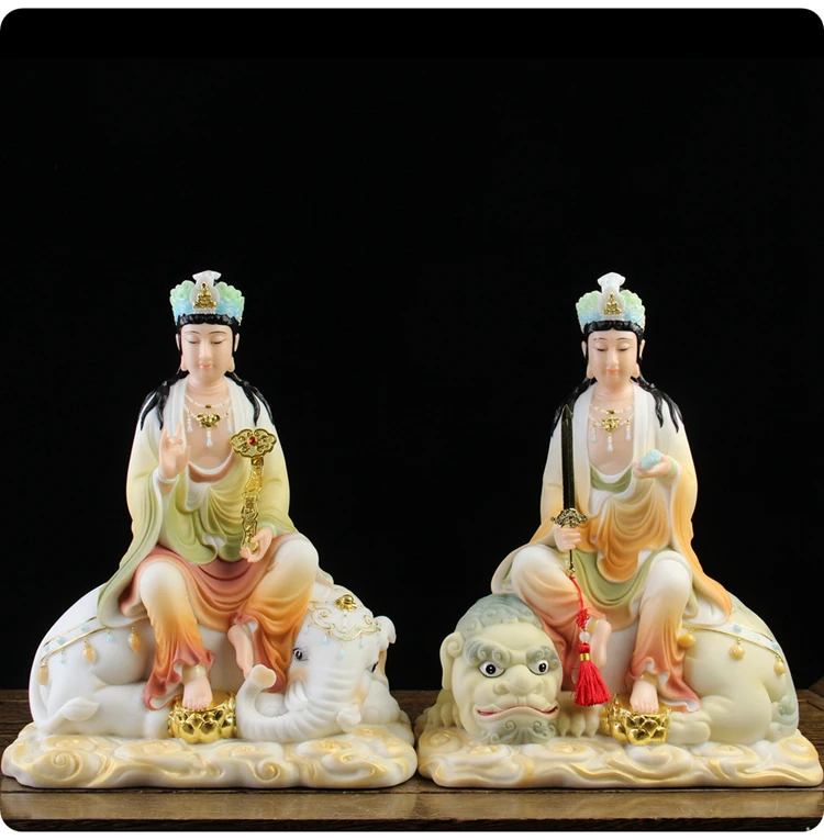 

A pair 2PCS High grade jade Buddha statue Buddhism HOME family effective protection Samantabhadra Bodhisattva Manjusri Buddha