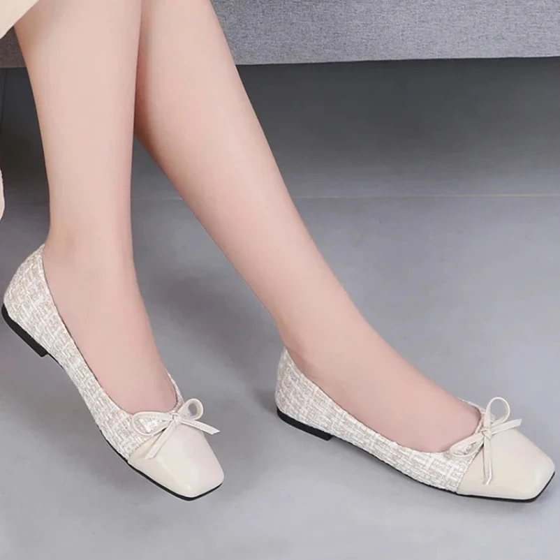 2025 حجم كبير 41 راقصة الباليه الشقق حذاء مزود بفتحة للأصابع امرأة تويد مريحة الانزلاق على حذاء مسطح السيدات الأمومة الأحذية الكلاسيكية #6