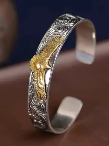 Punk Gold Color Eagle Animal Print Cuff Bracelet Men Cuff Bangles Male Charm Rock Motorcycle Rider Jewelry