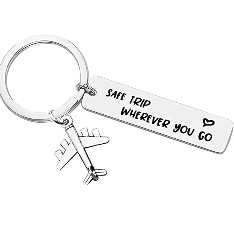 Wherever You Go Traveling Keychain Airplane Fly Safe Key Ring Flight Attendants Gift Pilot Jewelry Graduation Gift for Travelers