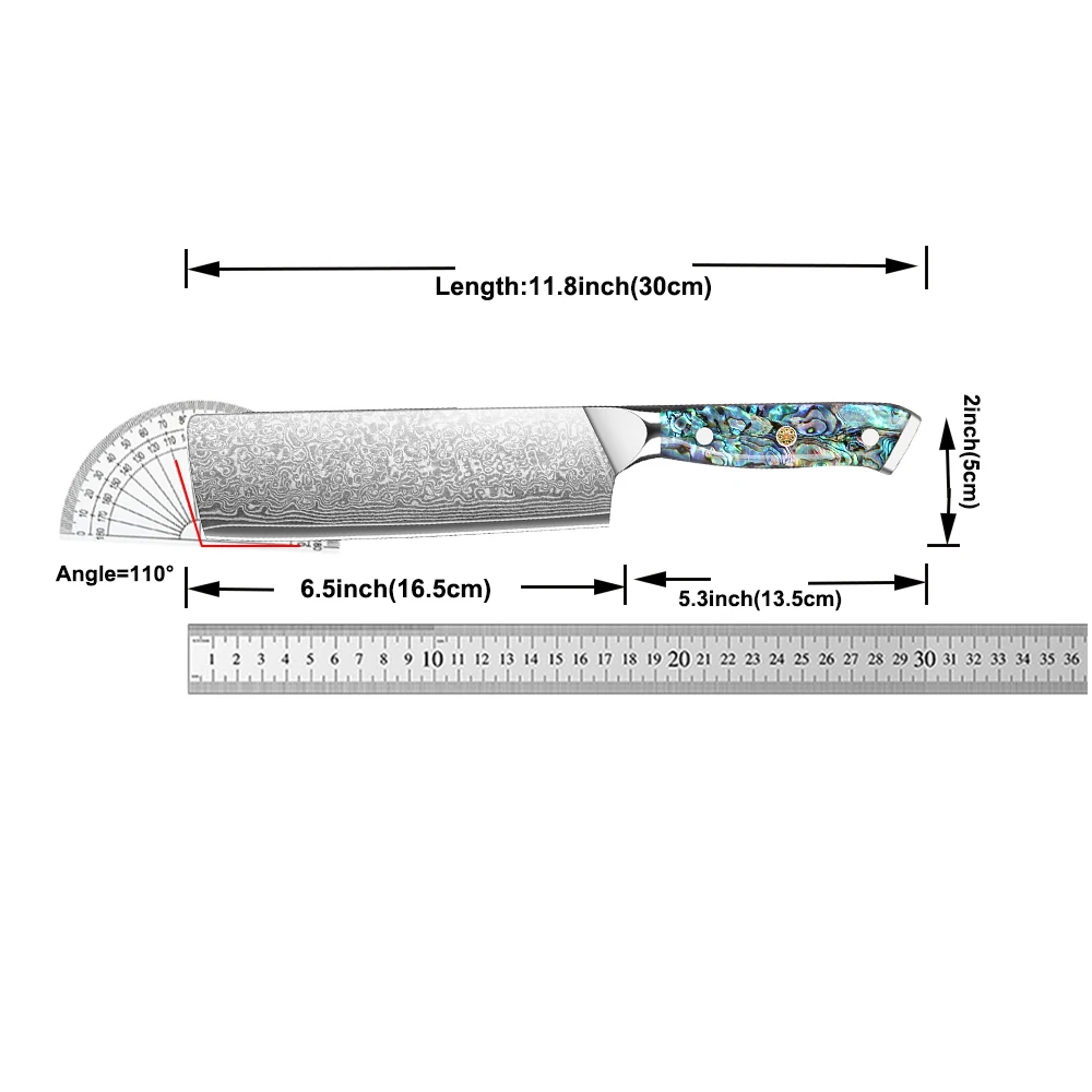 Nakiri, Kochmesser mit Damaszener Klinge, Küchenmesser, aus VG-10 Stahl, ideal zum Schneiden von Fleisch, Obst und Gemüse, für den Haushalt – Detail 1