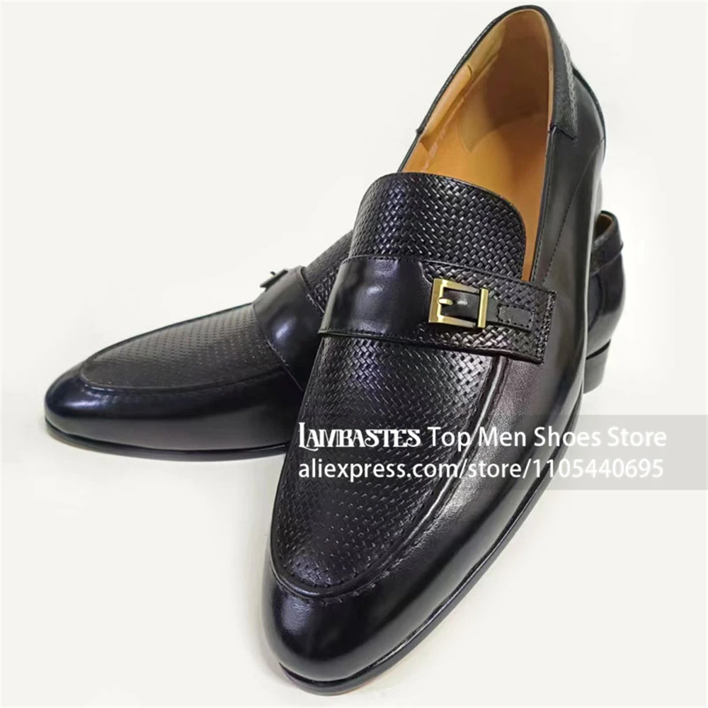 Embossed Leather Monk Strap Dress Shoes Gold Buckle Textured Smart Casual Shoes Luxury Business Formal Wedding Leather Men Shoes