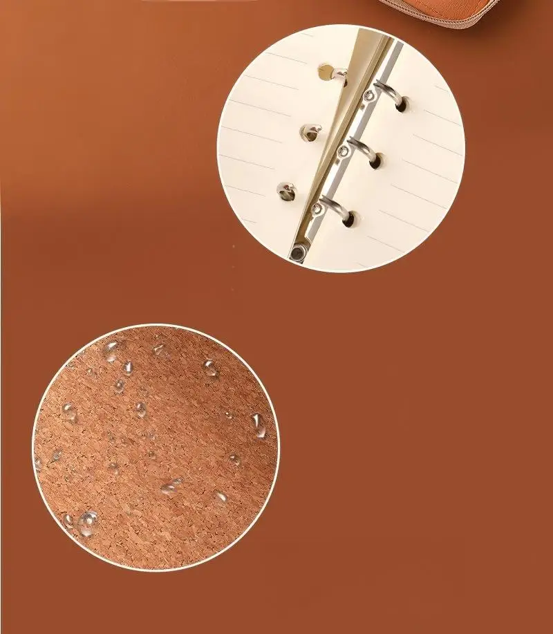 New Wood color scheme A5 Leather Binder Notebook  Album Organizer Budget Planner PU Leather Cover with Zipper 6 Rings Refillable