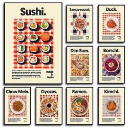 Asian Food Canvas Painting Poster Ramen Hot Pot Chinese Japanese Korea Cuisine Print Wall Poster Picture for Home Wall Arts