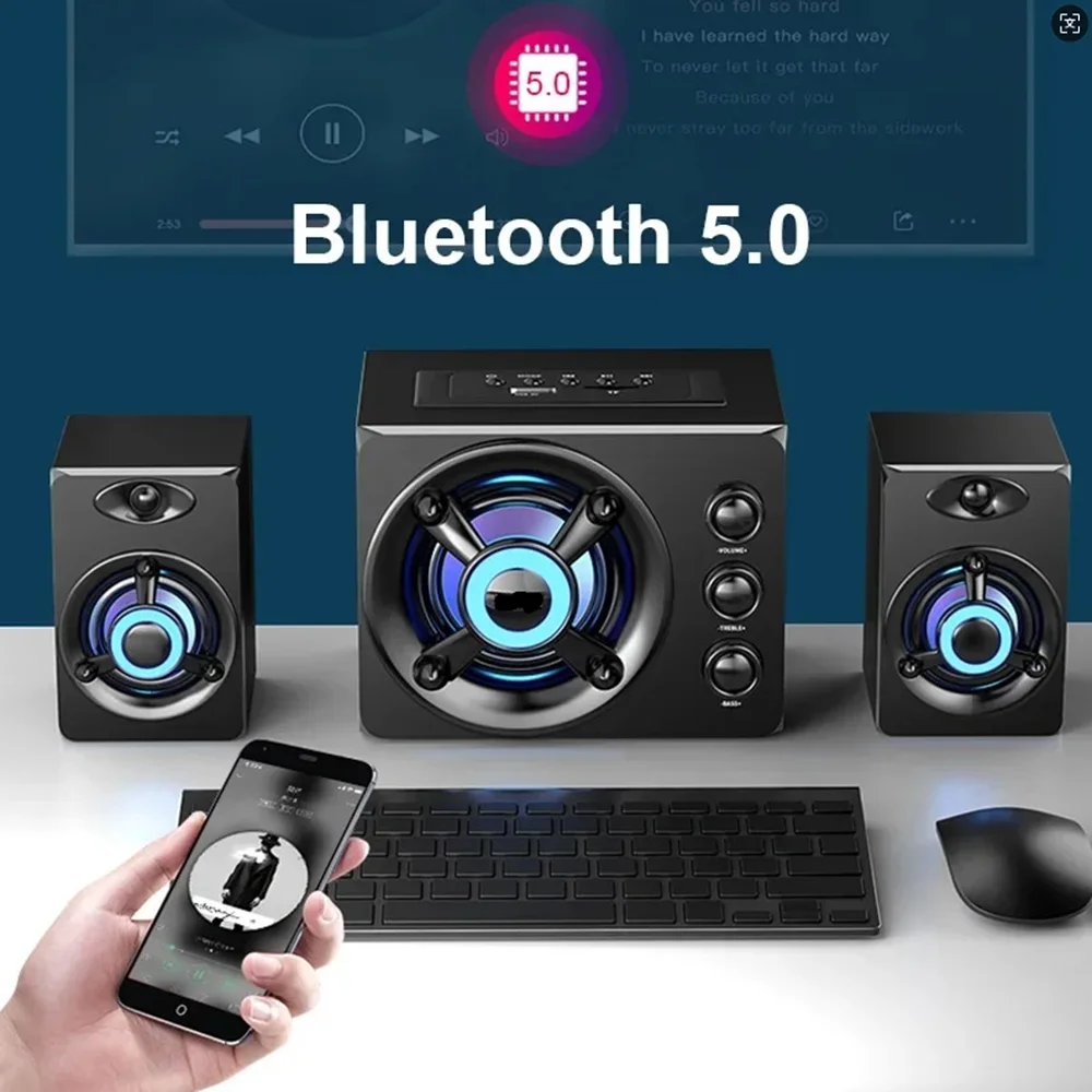 HIFI مكبرات صوت ستيريو ثلاثية الأبعاد ملونة LED ضوء ثقيل AUX USB سلكي سماعة لاسلكية تعمل بالبلوتوث صوت مسرح منزلي شريط صوت محيطي تلفزيون