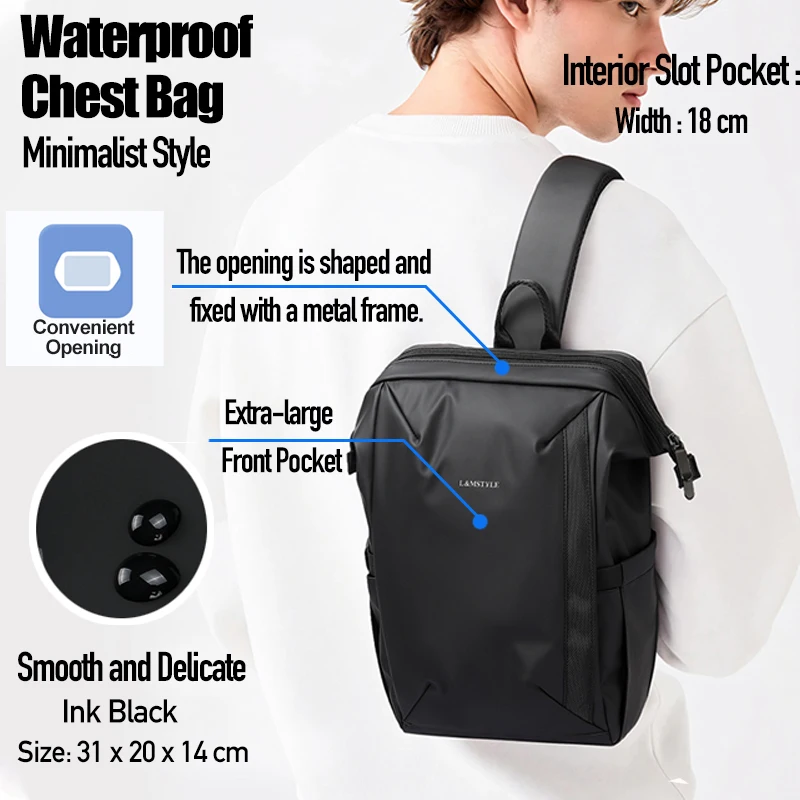 Men's Waterproof Chest Bag Lightweight Crossbody Sling Pack with Quick Access, Durable Oxford Shoulder Backpack For Outdoor