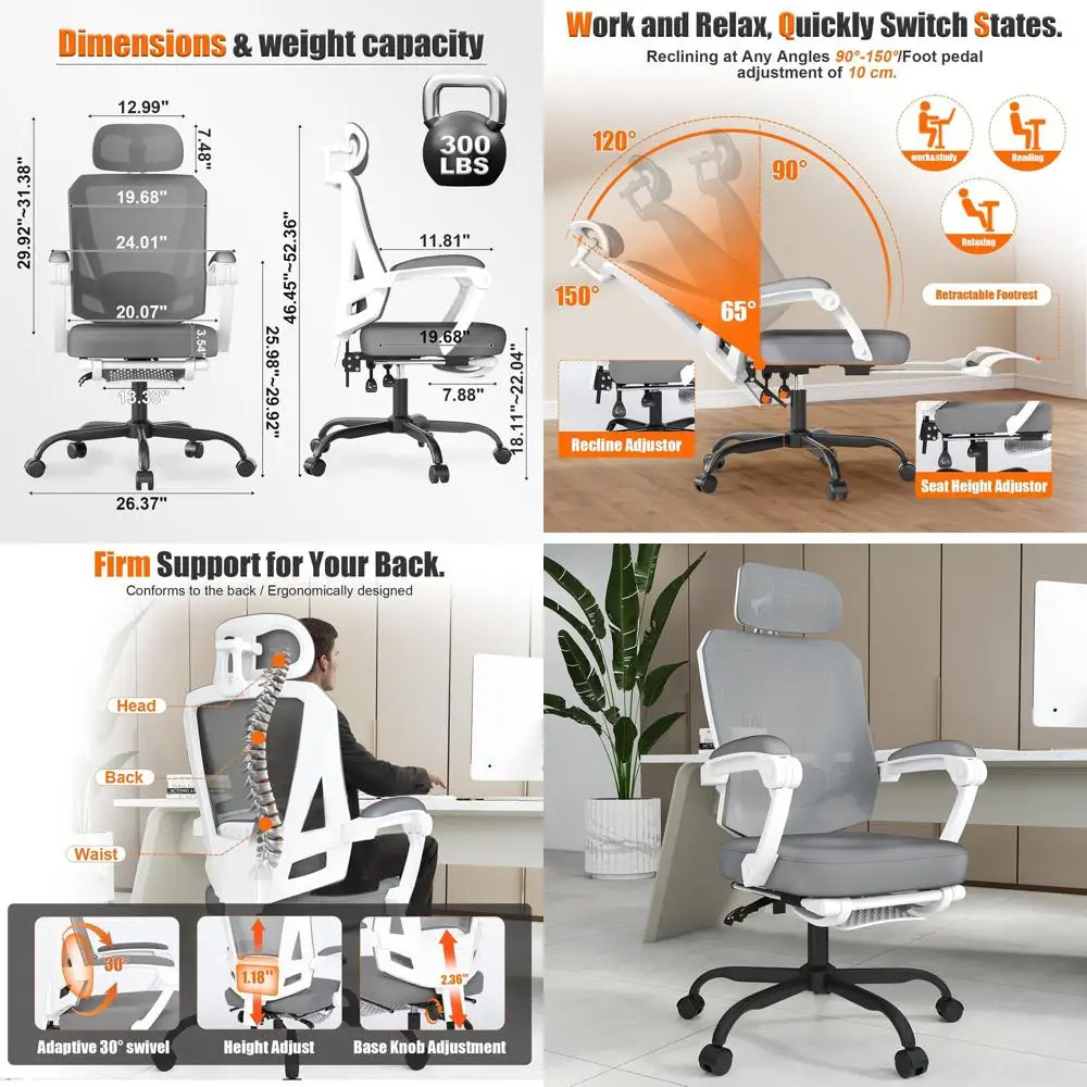

Ergonomic High-Back Swivel Mesh Chair with Footrest, Big and Tall Desk Chair for Home and Office Use