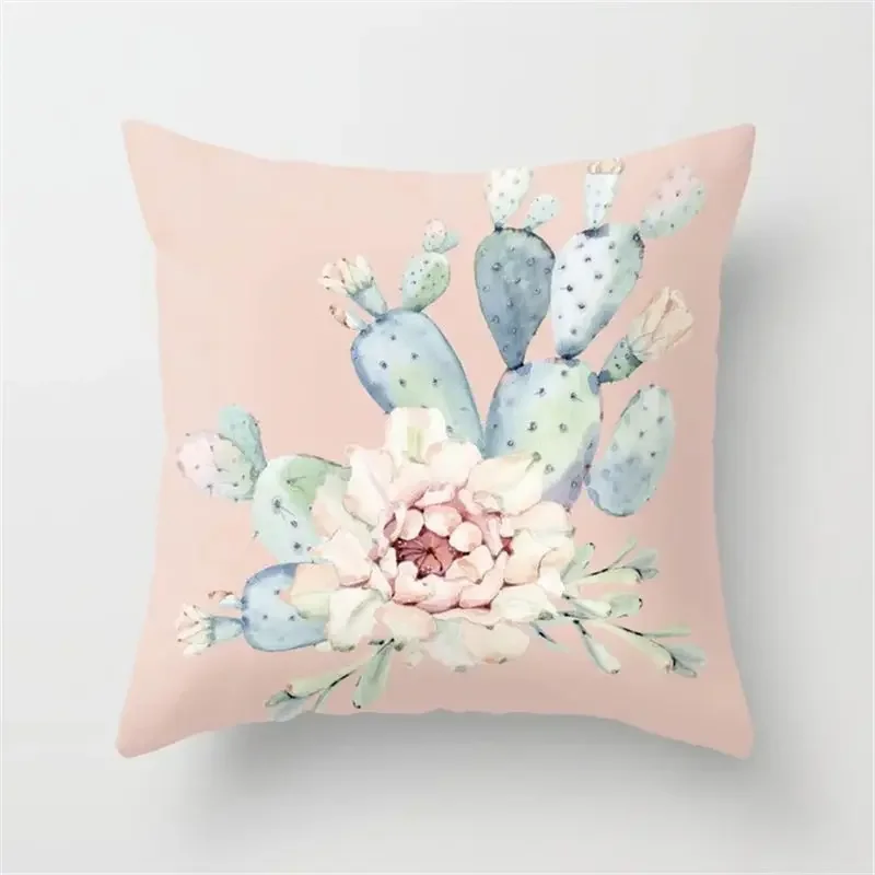 Cactus Flower Pattern Summer Decorative Cushions Pillowcase Polyester Cushion Cover Throw Pillow Sofa Decoration Pillowcover