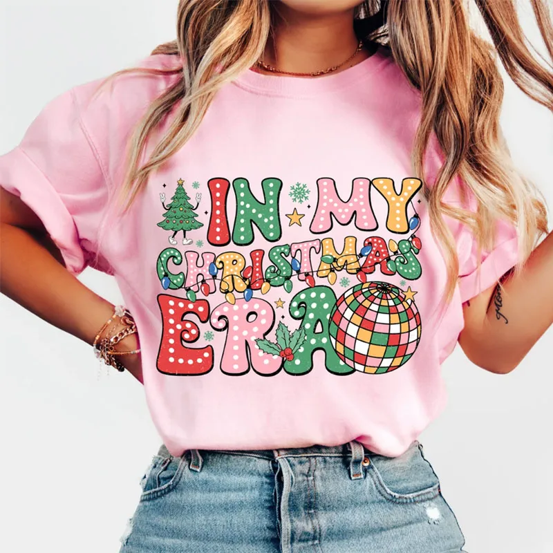 In My Christmas Era Lights Iron T-shirts Winter Xmas Decor Tee Funny Tshirts Hip Hop Streetwear Trendy Women's Clothing Y2k Tops