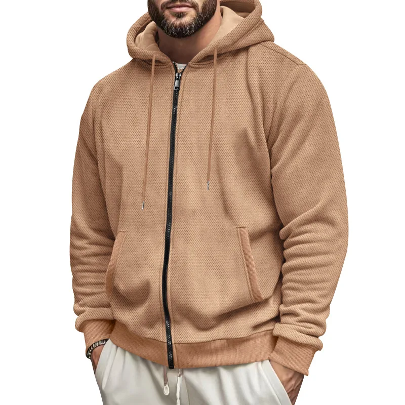 American Oversized Hooded Zip Up Jacket Simple Solid Color Plus Fleece Cardigan Sweatshirts Thicken Warm Baggy Cardigan Hoodies