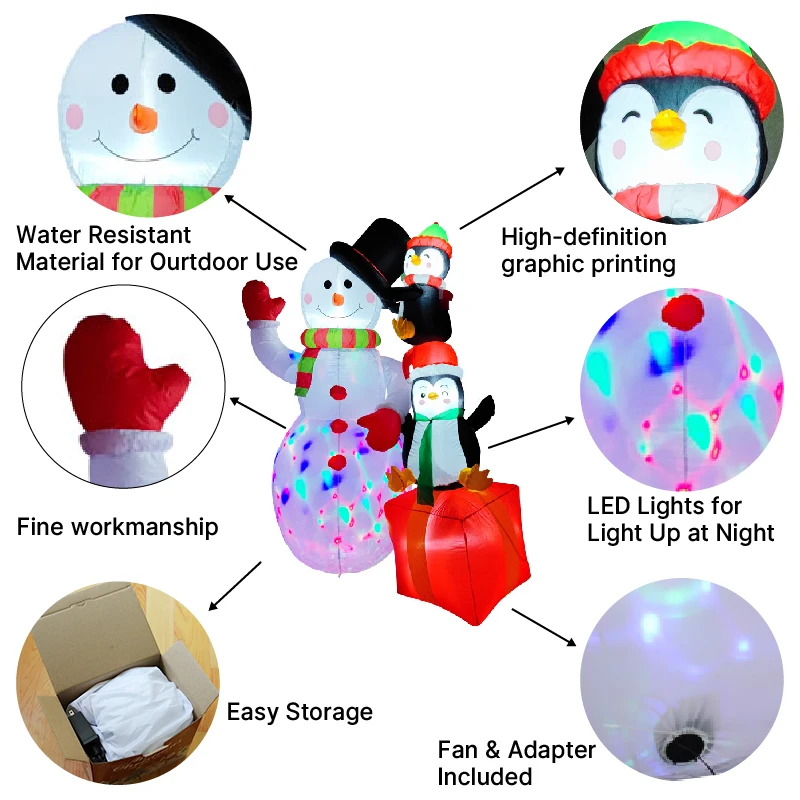 2.4M/7.8FT Christmas Decorations Inflatable Toy Snowman Penguin Stacking Home Yard Ornaments LED Light Christmas Party Decor Toy