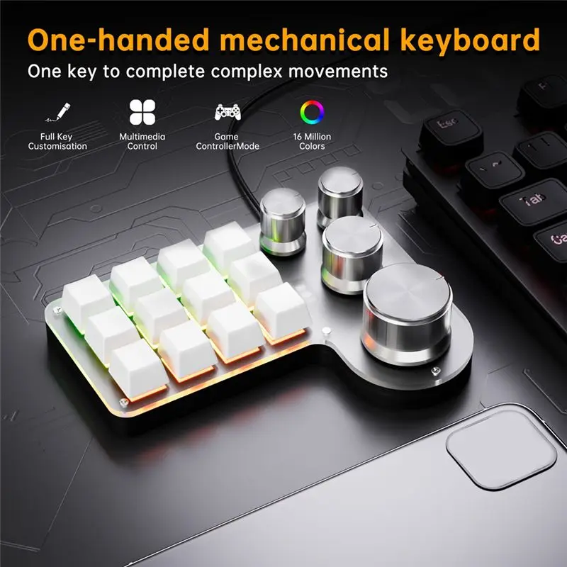 ABRI-Mini Custom Keyboard 12 Keys 4 Knobs RGB BT Mechanical Keyboard Hotswap Programming Macro Gaming Keypad