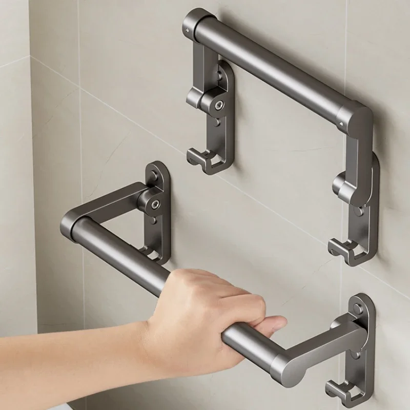 

No-Drill Bathroom Support Handrail - Non-Slip Grip Essential for Elderly Folding Armrests Grab Bar Wall-Mounted Support Rail