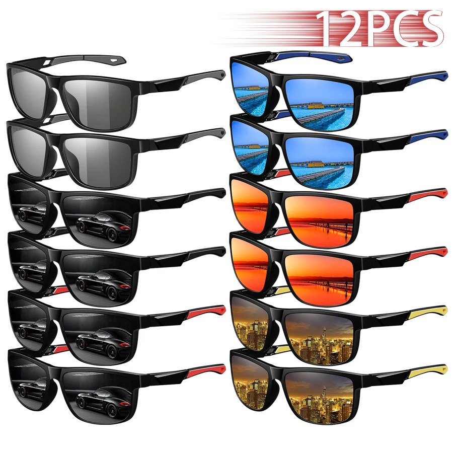 

12 PCS Fashion Rectangle Men Women Fishing Driving Cycling Sports Men Women Running Mountaineering protectectiv Glasses