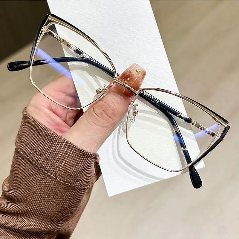 Women Metal Myopia Glasses Fashion Square Spring Hinge Resin Optical Myopic Eyeglass Custom Prescription Spectacles #304045