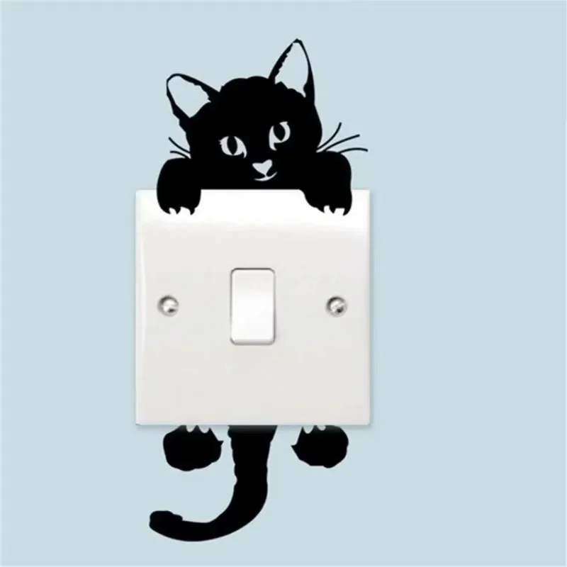 Cute Black Cat Light Switch Phone Wall Stickers Creative Animals Wall Decals Handmade DIY Home Toilet Decor PVC Mural Art 2025