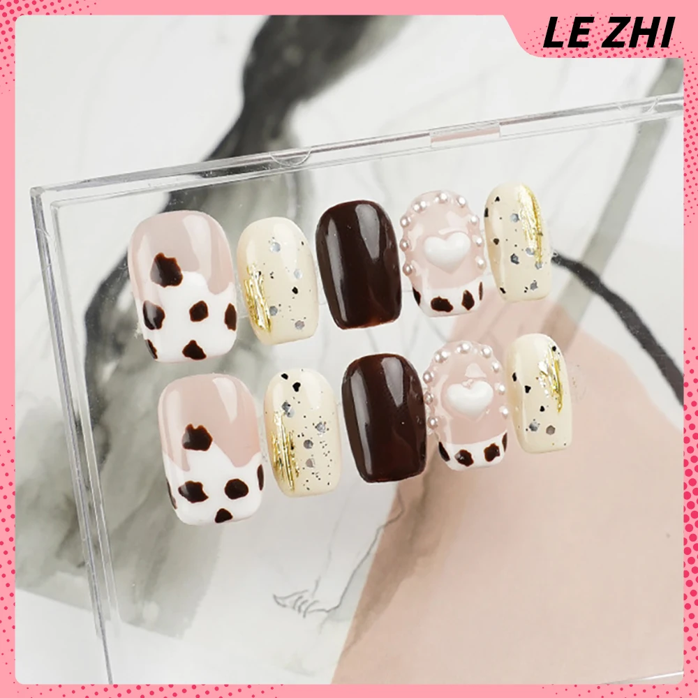 10Pcs High Quality Kawaii Glitter Handmade Press On Nail Awake Lion Pink Butterfly Diamond Short Fake Nails Design Manicure Tips