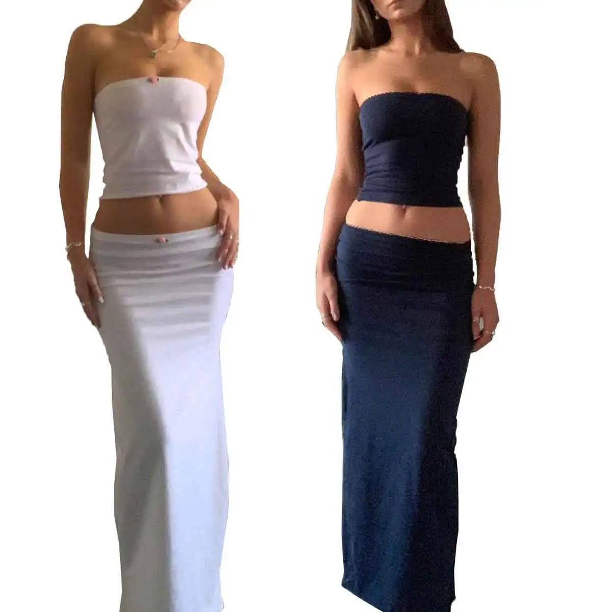 

Женский комплект из 2 предметов с кружевной юбкой Y2k, Кружевной укороченный топ с лямкой на шее без рукавов и длинная юбка, пляжная одежда