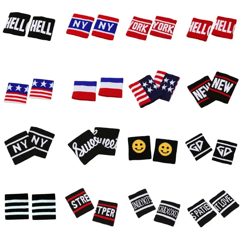 Y166 2 unidades/par adulto crianças correndo esportes pulseira sweatband hip-hop letras coloridas