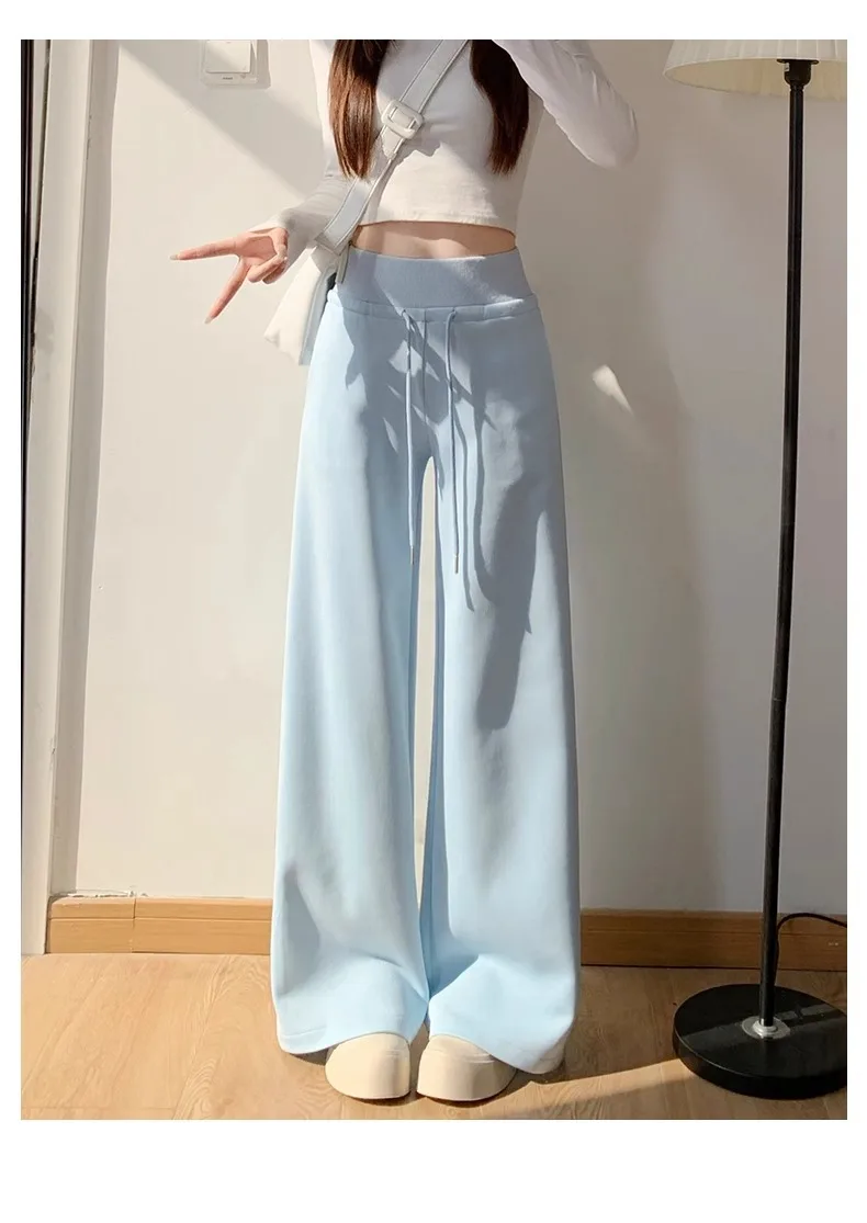 Damen Graue Sport-Hose mit Hoher Taille, Locker Sitzend, Schlankmachend, Gerades Bein, Weites Bein, Amerikanische Jogginghose – Detail 13