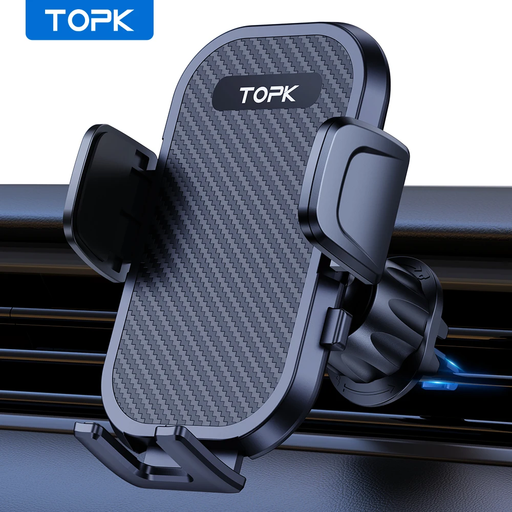 TOPK Car Phone Holder Mount, Upgraded Metal Hook Cell Phone Holder For Car Air Vent Compatible With All Phones