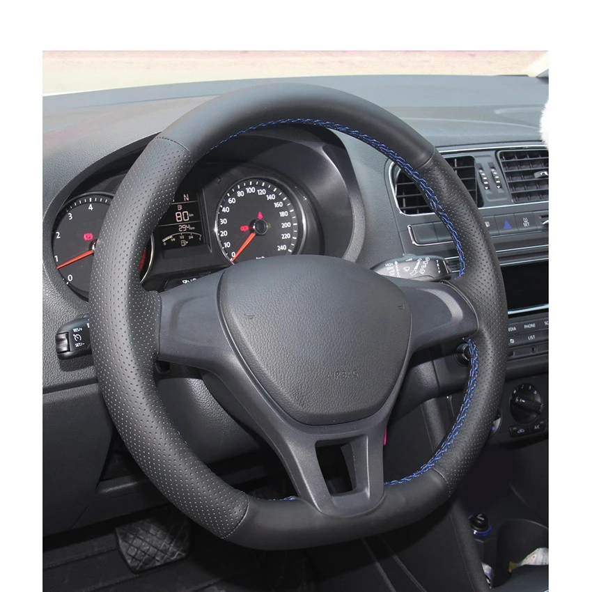 Black Artificial Leather Car Steering Wheel Cover for Volkswagen VW Golf 7 Mk7 New Polo 2014 2015 2016 2017