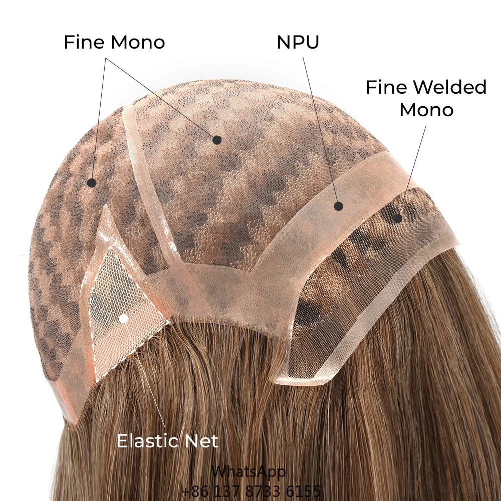 Custom Full Hand Tied Hair System Straight PU Mono Elastic Mesh 140% Women Medical Wig For Alopecia