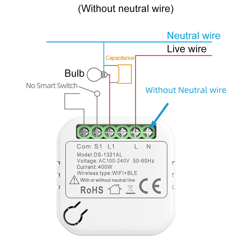 Cozylife WiFi Mini Smart Switch Nessun cavo neutro 400W FAI DA TE Controllo a 2 vie Interruttori intelligenti Modulo interruttore Funziona con Alexa