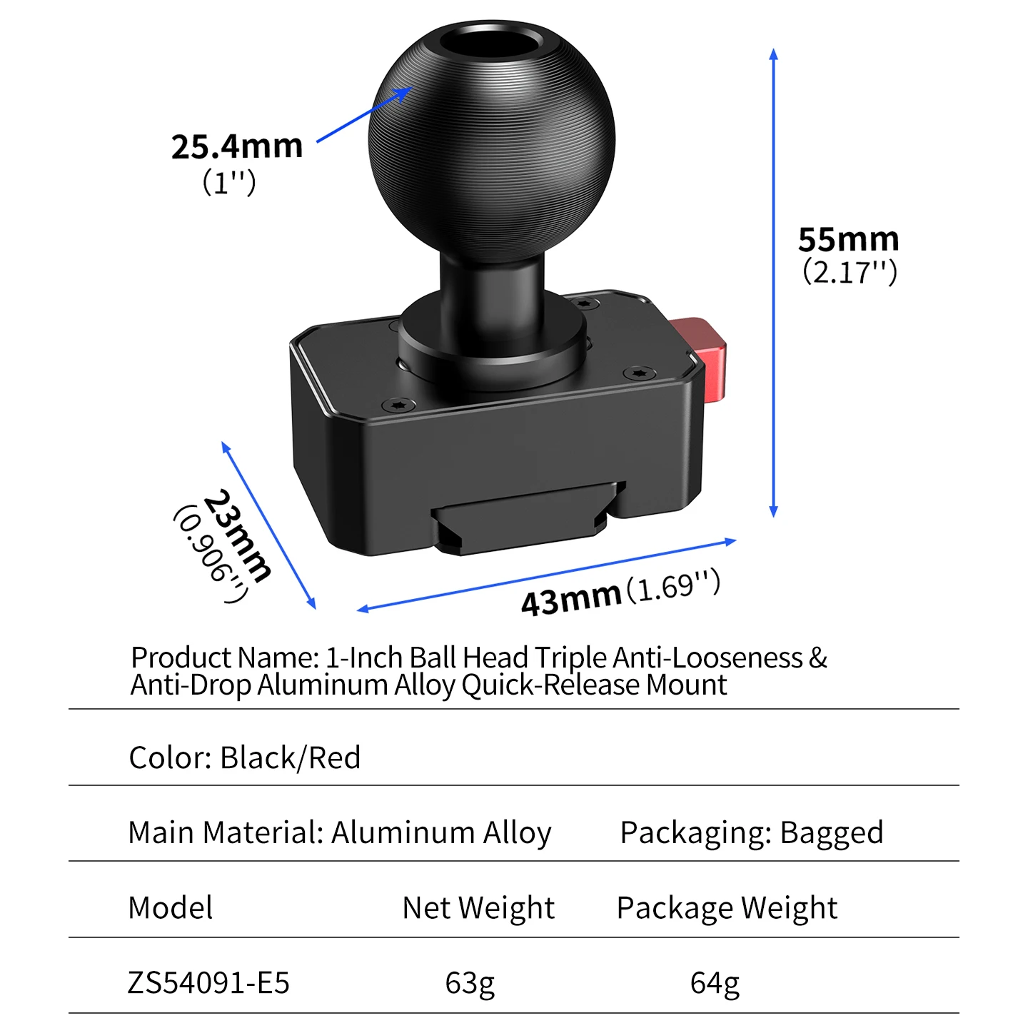 1-Zoll-Kugelkopf-Schnellverschluss-Halterung, 360° verstellbar, keine Blockierung, für Panoramakamera Insta360 X3 X4 X5 für DJI OSMO Pocket Gimbal – Detail 16