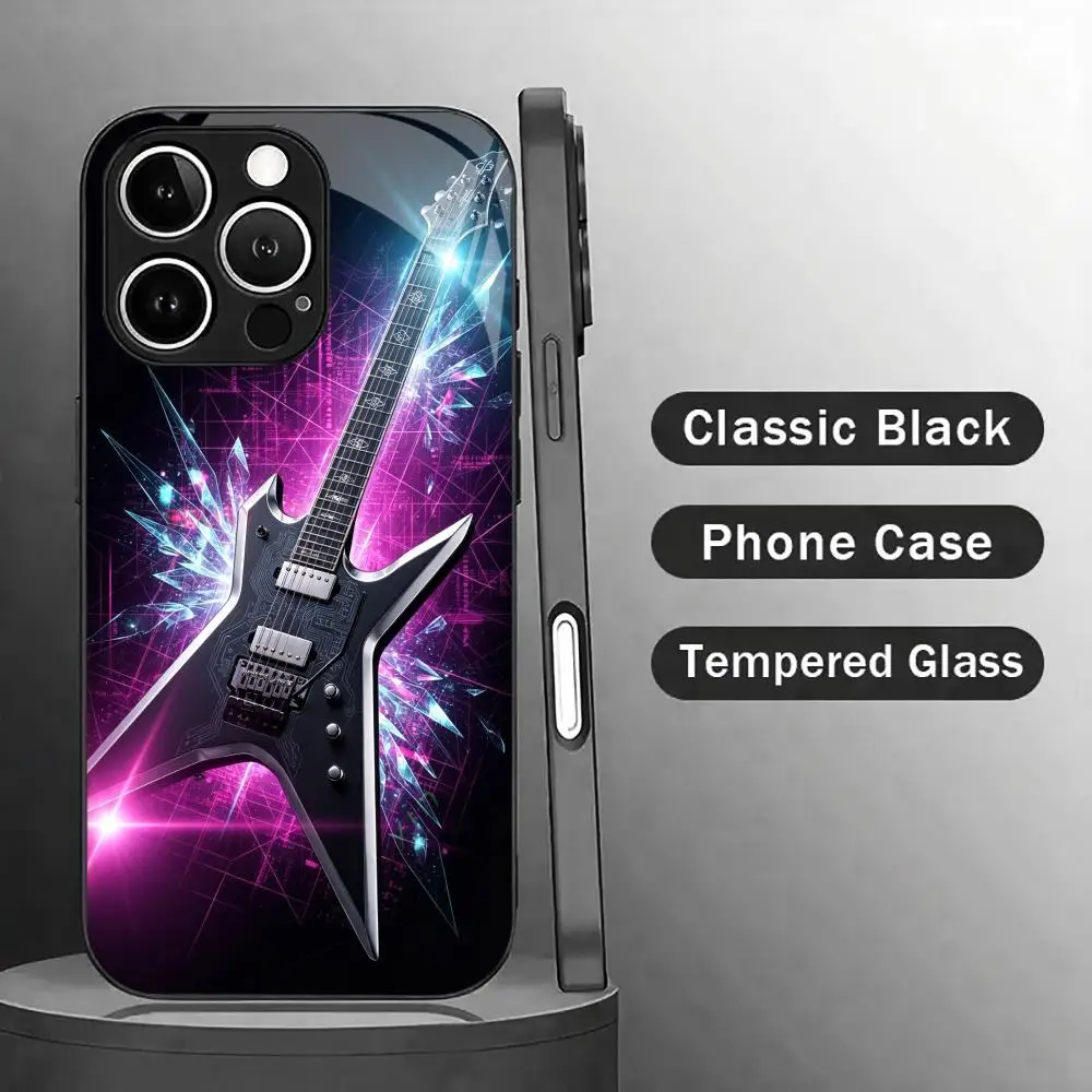 Musical guitar pattern Tempered HD Glass Fashion phone case for iPhone 17/16/15/14/13/12/11 Promax Pro Plus Air Dropresistant