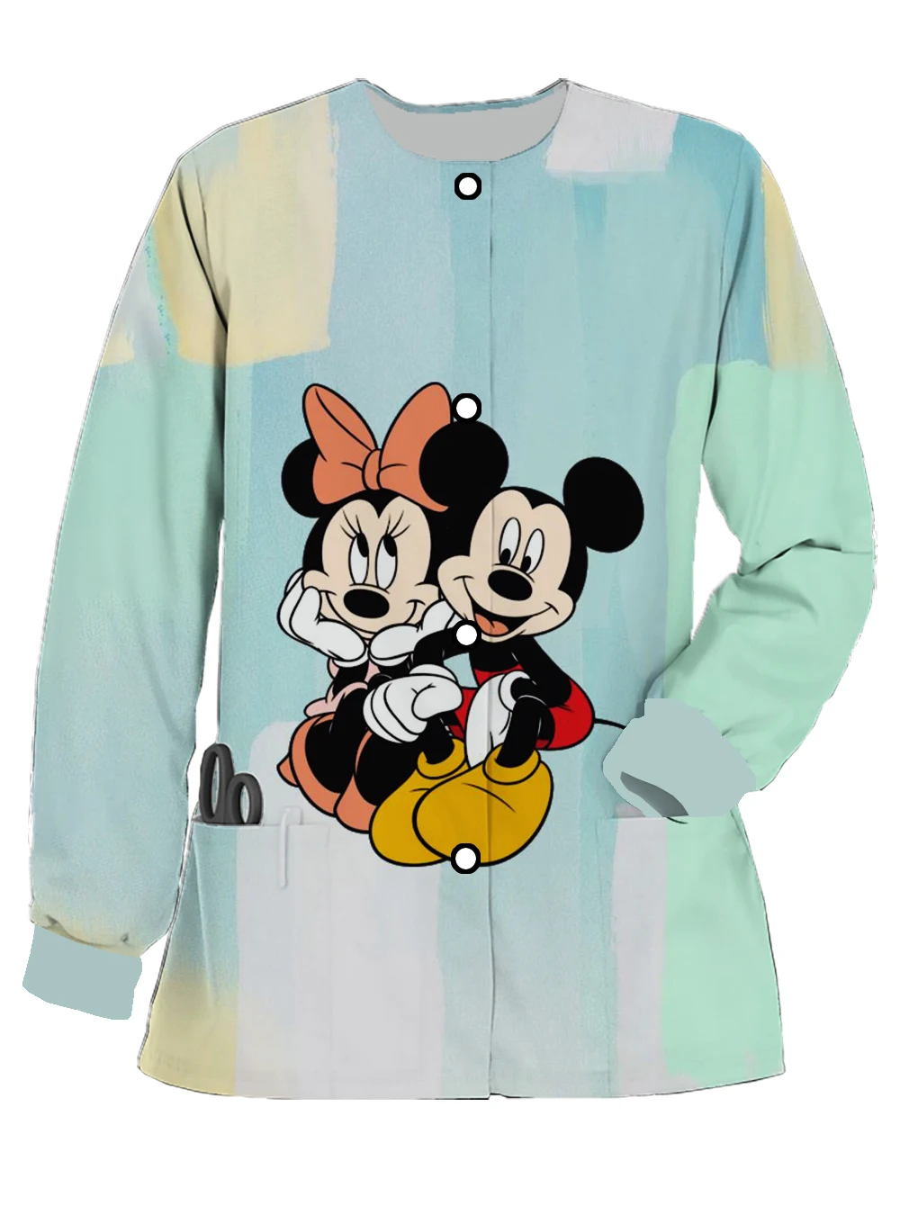 pring and Autumn Women's Disney Mickey Mouse Printed Casual Doctor Scrub Jacket Nurse Work Clothes Pocket nd Winter Work Clothes