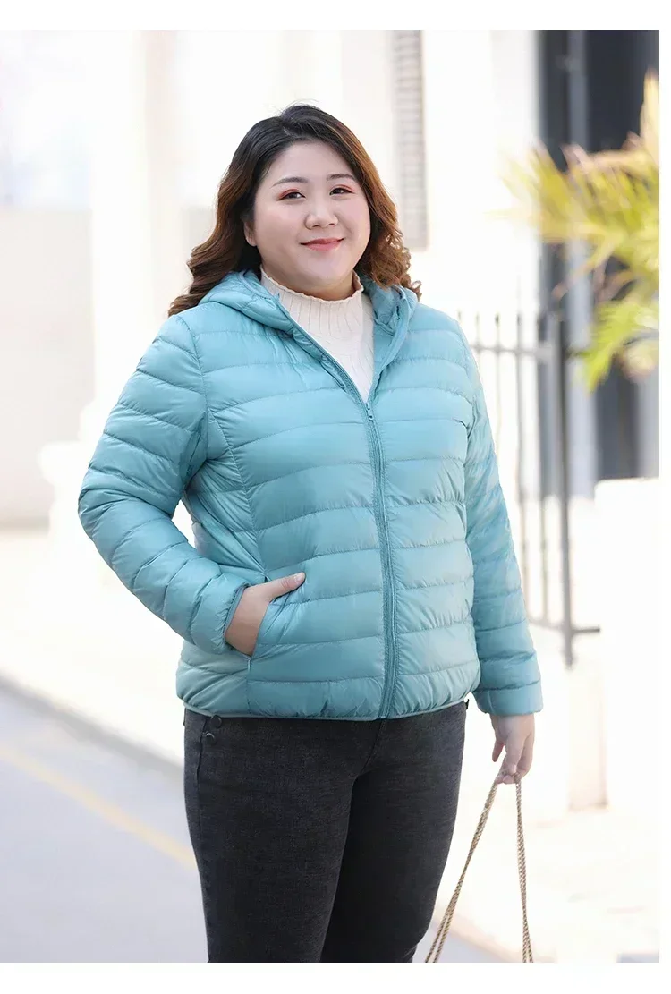 2024 plus Größe 7xl 6xl 5xl Herbst Damen leichte Daunen mäntel Kapuzen jacken Herbst wasserdicht packbar Winter warm weiblich – Detail 12