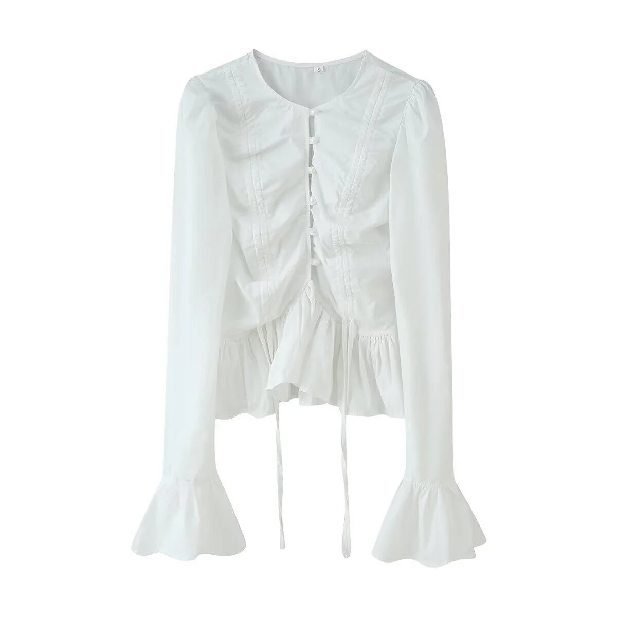 JNLEAOG Women's Fashionable Long Sleeve Drawstring Bell Bottom Top Summer New Arrival Versatile Design Breathable Polyester