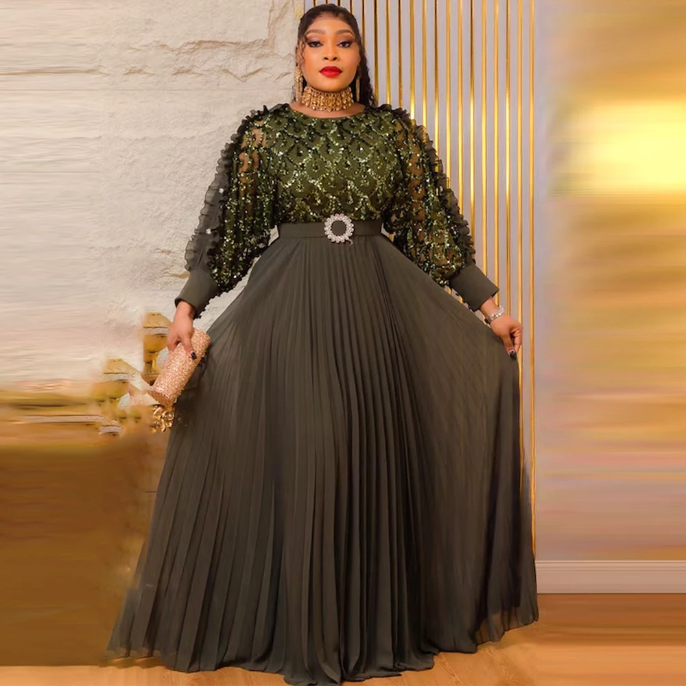 豪華なスパンコールのパーティードレス レディース 長袖ドレス 結婚式 誕生日 プロム イブニングドレス 2026 新年 トルコ アフリカの服