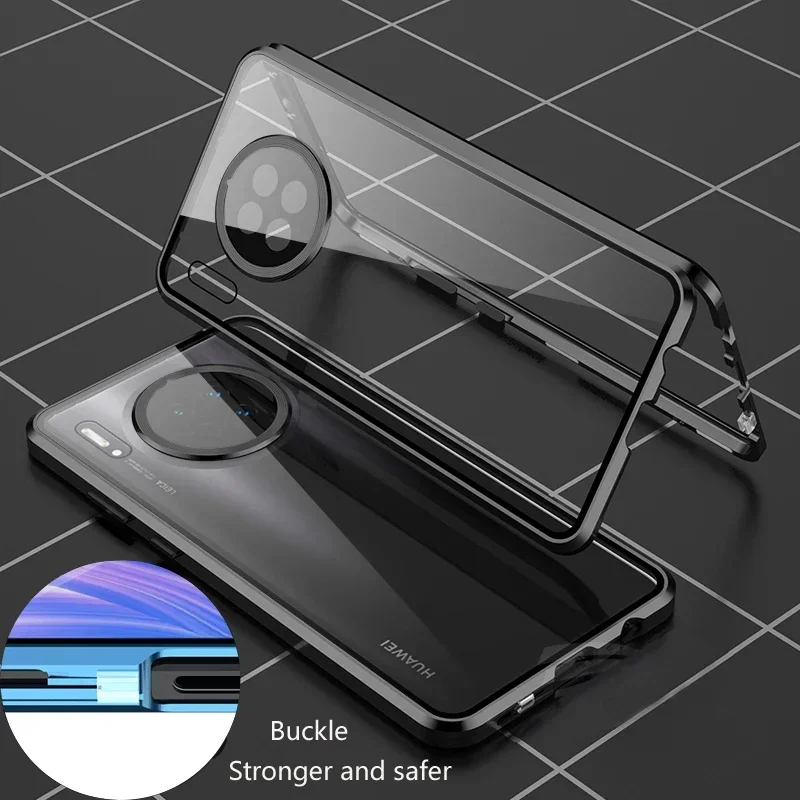 

Двусторонний стеклянный магнитный адсорбционный металлический чехол с замком для Huawei Mate 50 40 30 Pro, защитные чехлы для объектива камеры