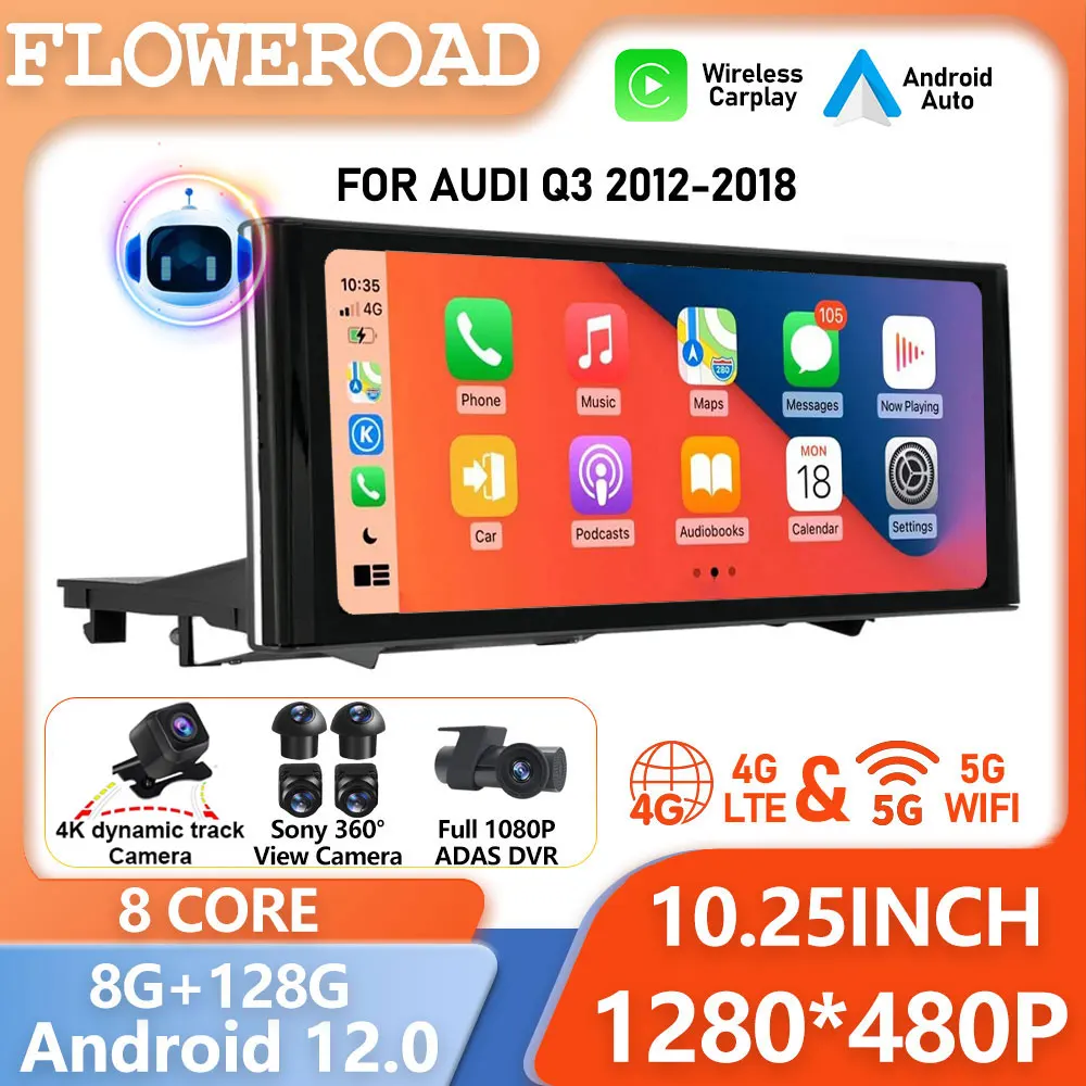 10.25'' Wireless Apple Carplay Android auto For Audi Q3 2012 - 2018 Car Multimedia Player Touch Display Screen GPS Navi Monitor